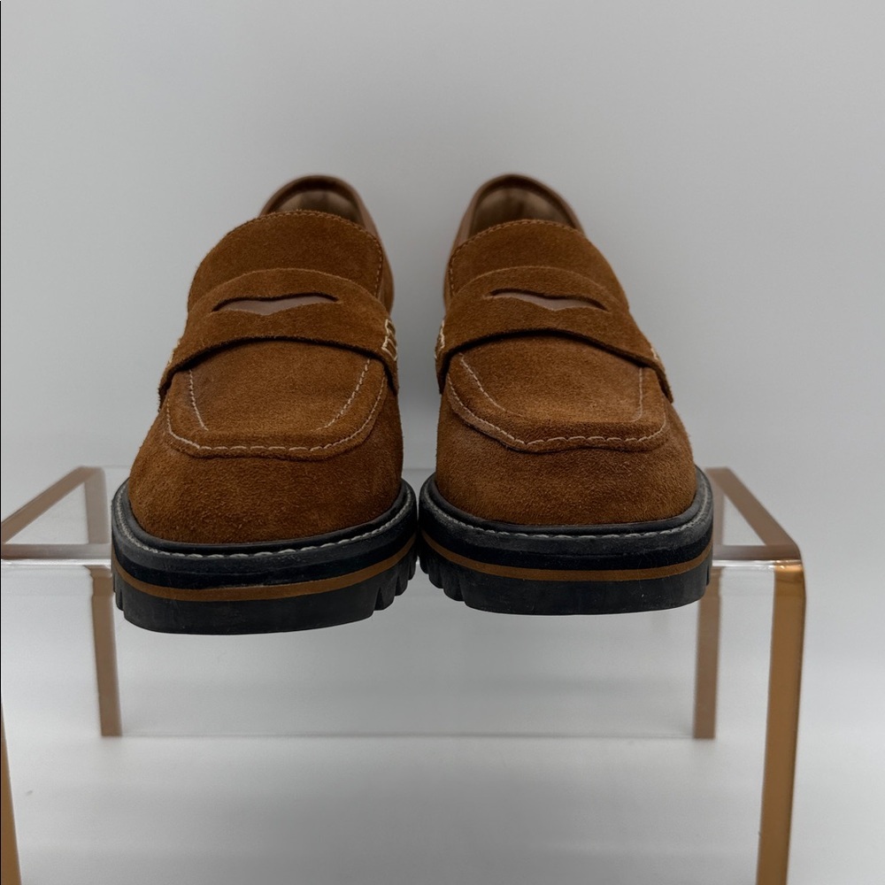 Bernardo Selma Lug Chunky Sole Suede Penny Loafer Tobacco Split Suede - Picture 4 of 14